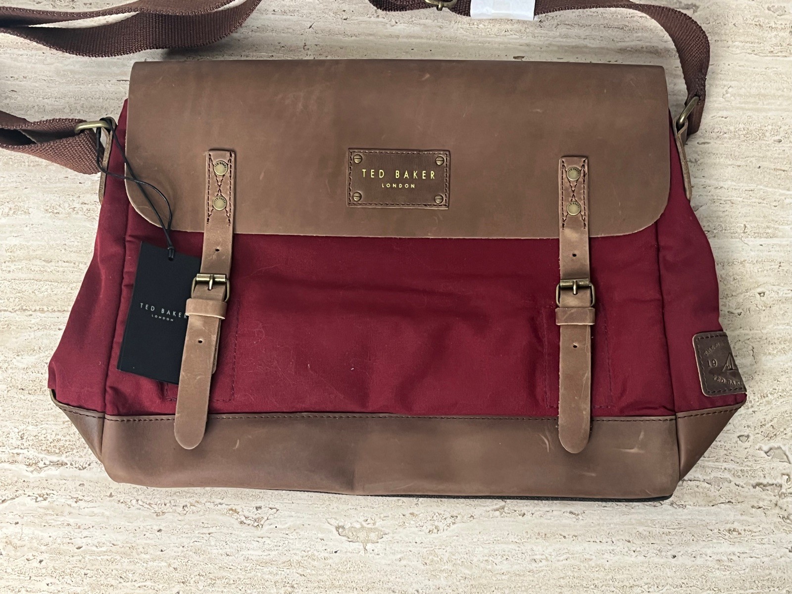 Ted Baker Brown Leather Messenger Bag Computer Laptop Satchel Dark Red New NWT