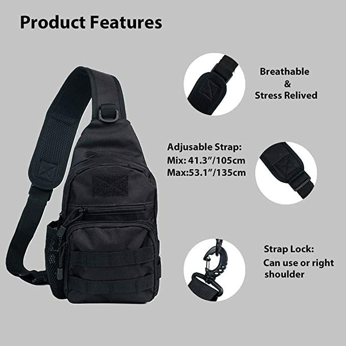 Tactical Sling Chest Pack Military Molle Backpack with Water Bottle Holder Pouch