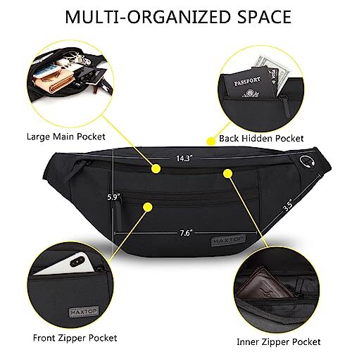 Large Crossbody Black(4 Zipper Pockets) Large Fanny Pack(4 Zipper Pockets)