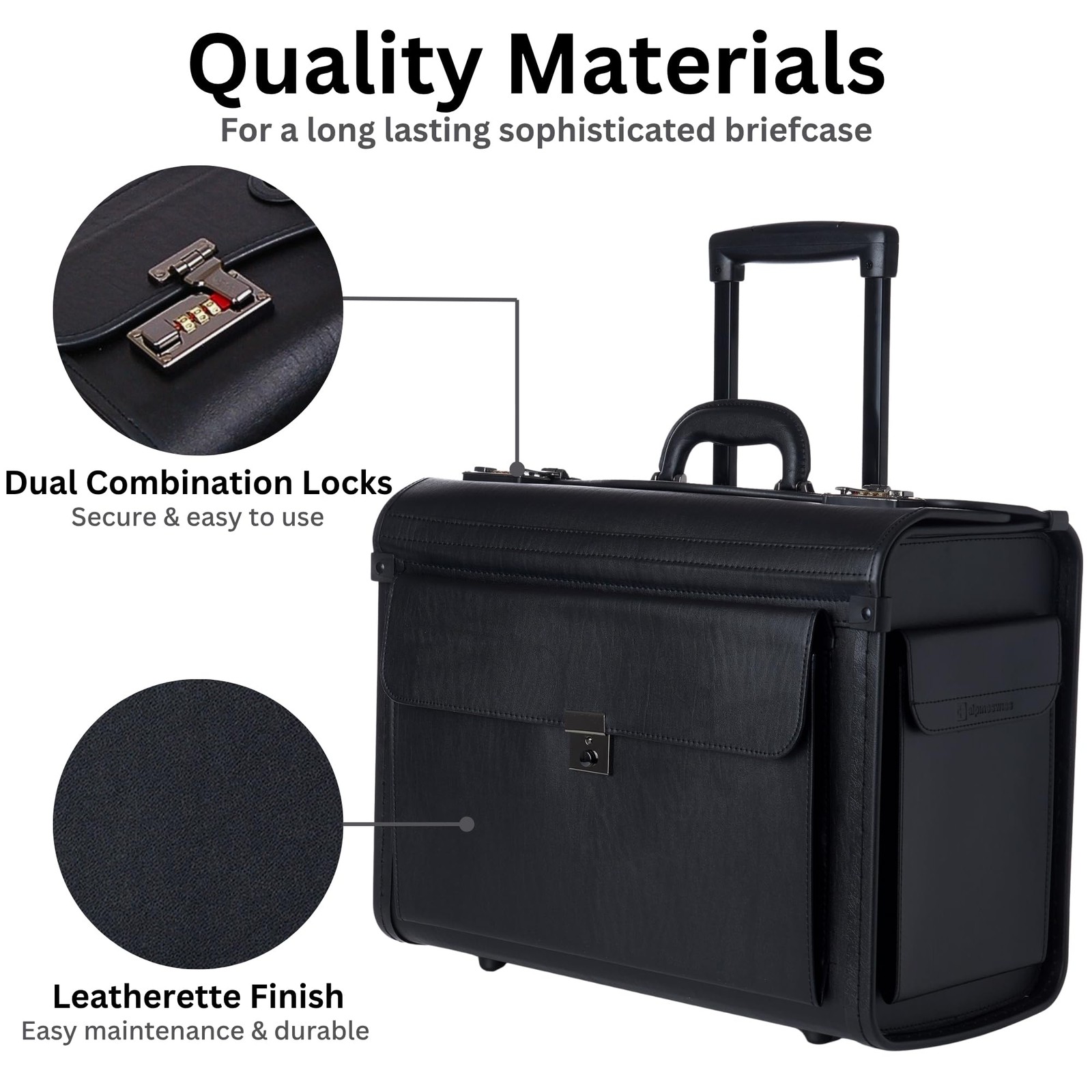 17″ Rolling Laptop Briefcase on Wheels Legal Size Attache for Lawyers
