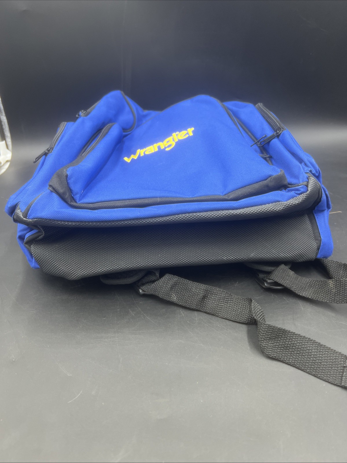 Wrangler Jeans Brand Backpack 2 compartment 18” X 12” blue and black Promo Item