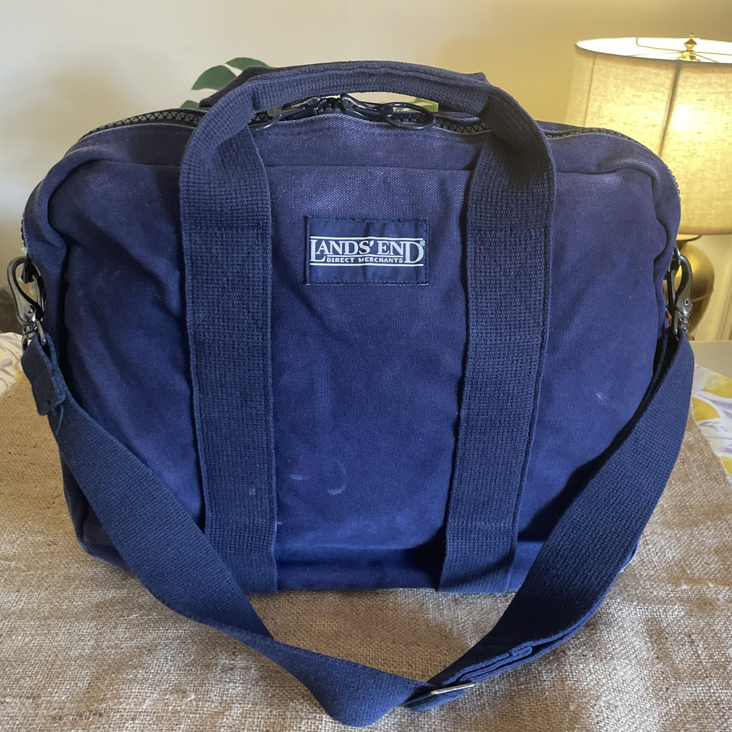 VTG Lands End Messenger Bag Canvas Denim USA Made Blue Distressed Faded 90s