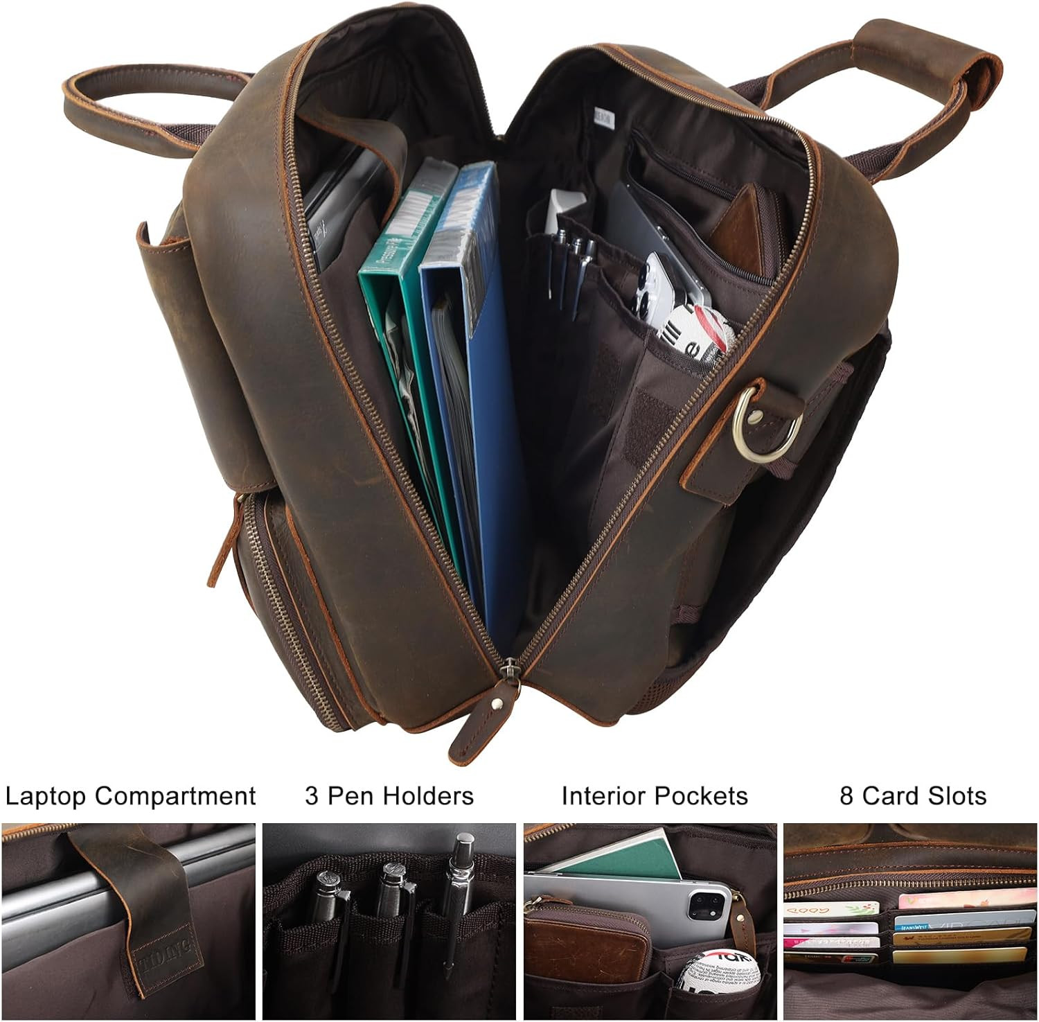 Men’s Leather 2-in-1 Backpack & Briefcase for 15.6″ Laptop – Work & Travel