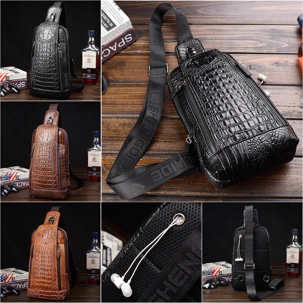 Men Luxury Crocodile Pattern Sling Bag Chest Shoulder Daypack Crossbody Bag Gift
