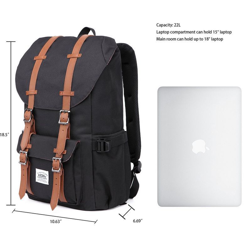 Kaukko Canvas Travel Backpack Satchel Laptop Carry Bag Hiking Camping Heavy Duty