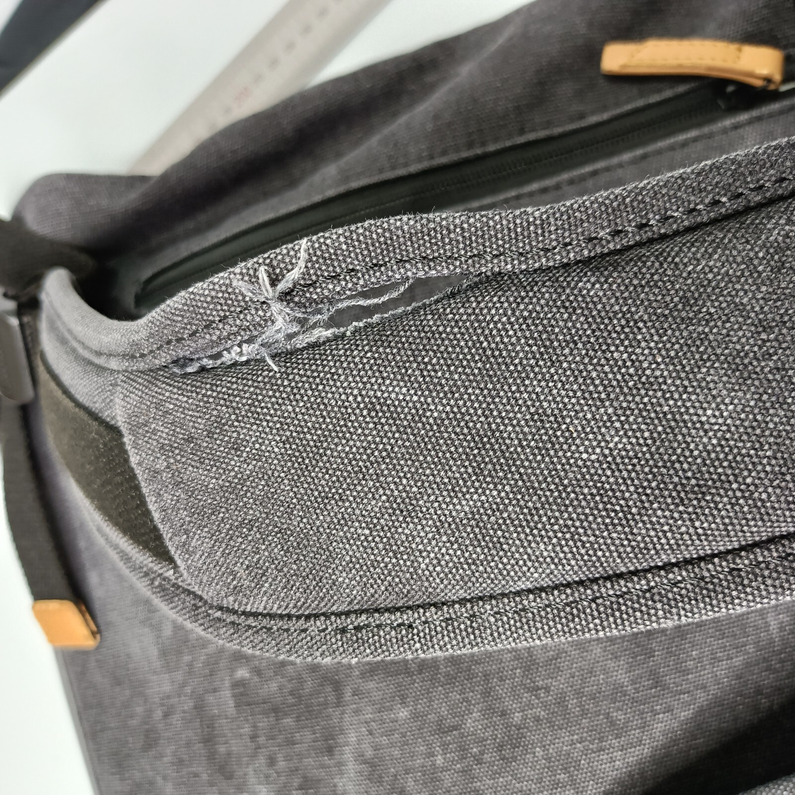 Google Backpack Bag Padded Laptop Grey Canvas Magnetic Snap Button Zip Flawed
