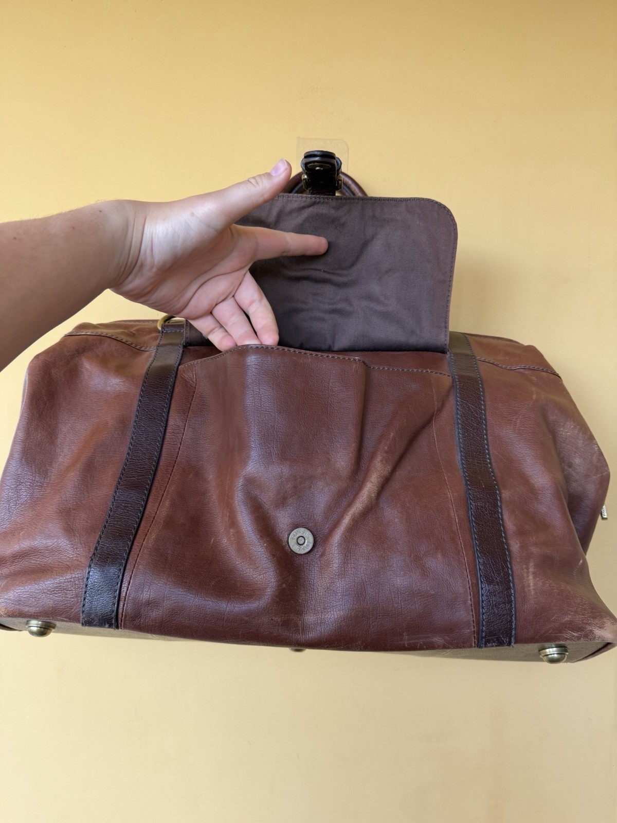 Fossil Cognac Leather Duffel Bag Travel Brown