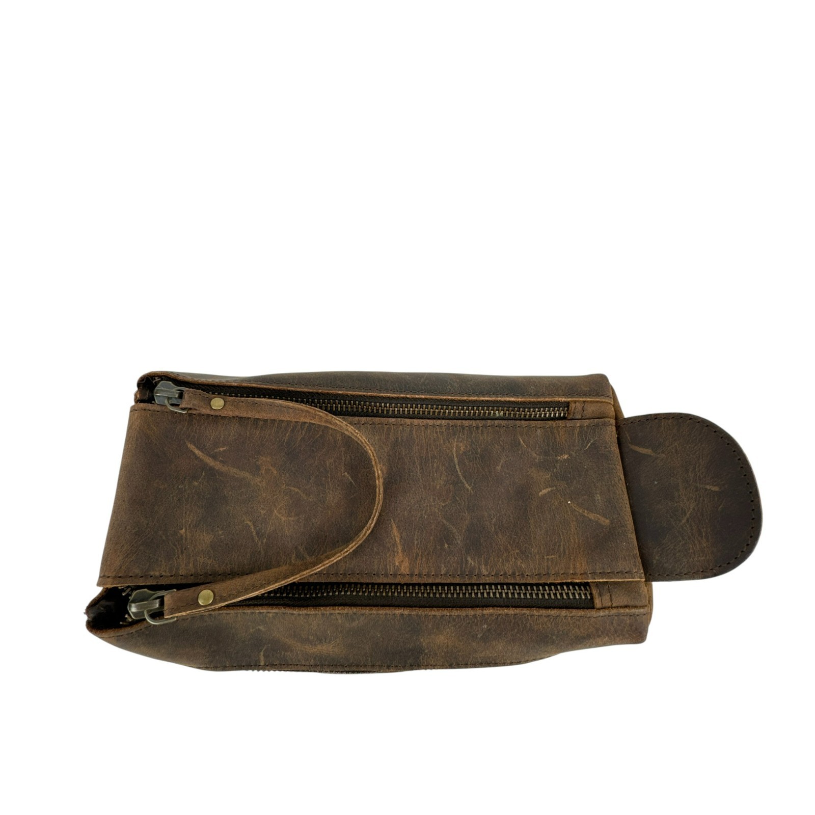KomalC Men’s Toiletry Travel Bag Brown Buffalo Distressed Leather Dopp Kit