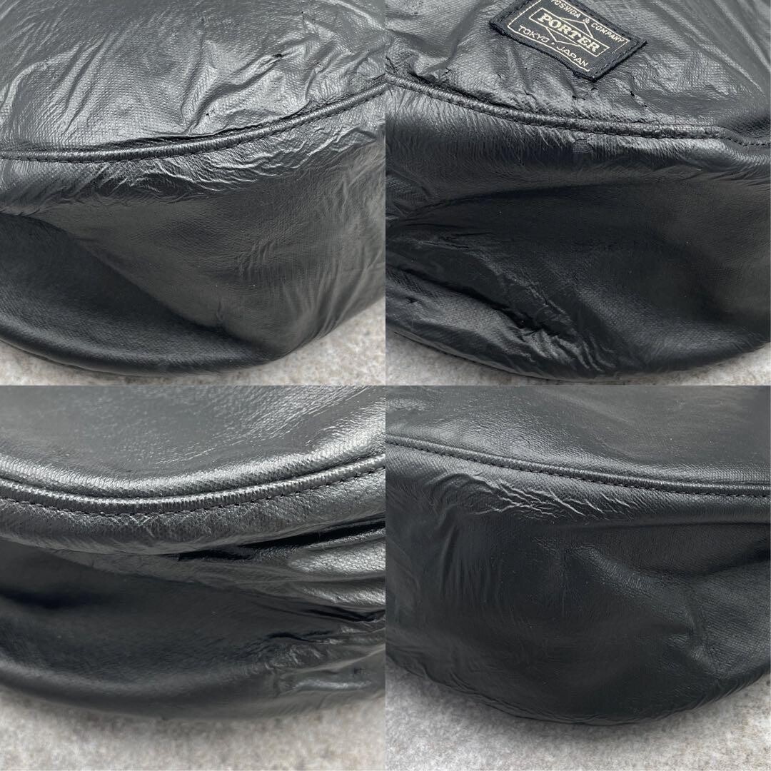 Porter Freestyle Leather Shoulder Bag Black Half Moon Men’s Japan 37cm 22cm