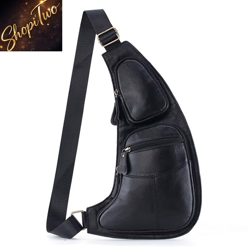 New Men Genuine Leather Cowhide Leather Vintage Sling Single Chest Back Tag