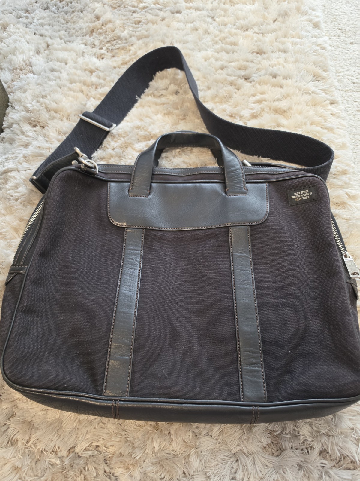Authentic Jack Spade Canvas & Leather Briefcase Laptop Black Bag