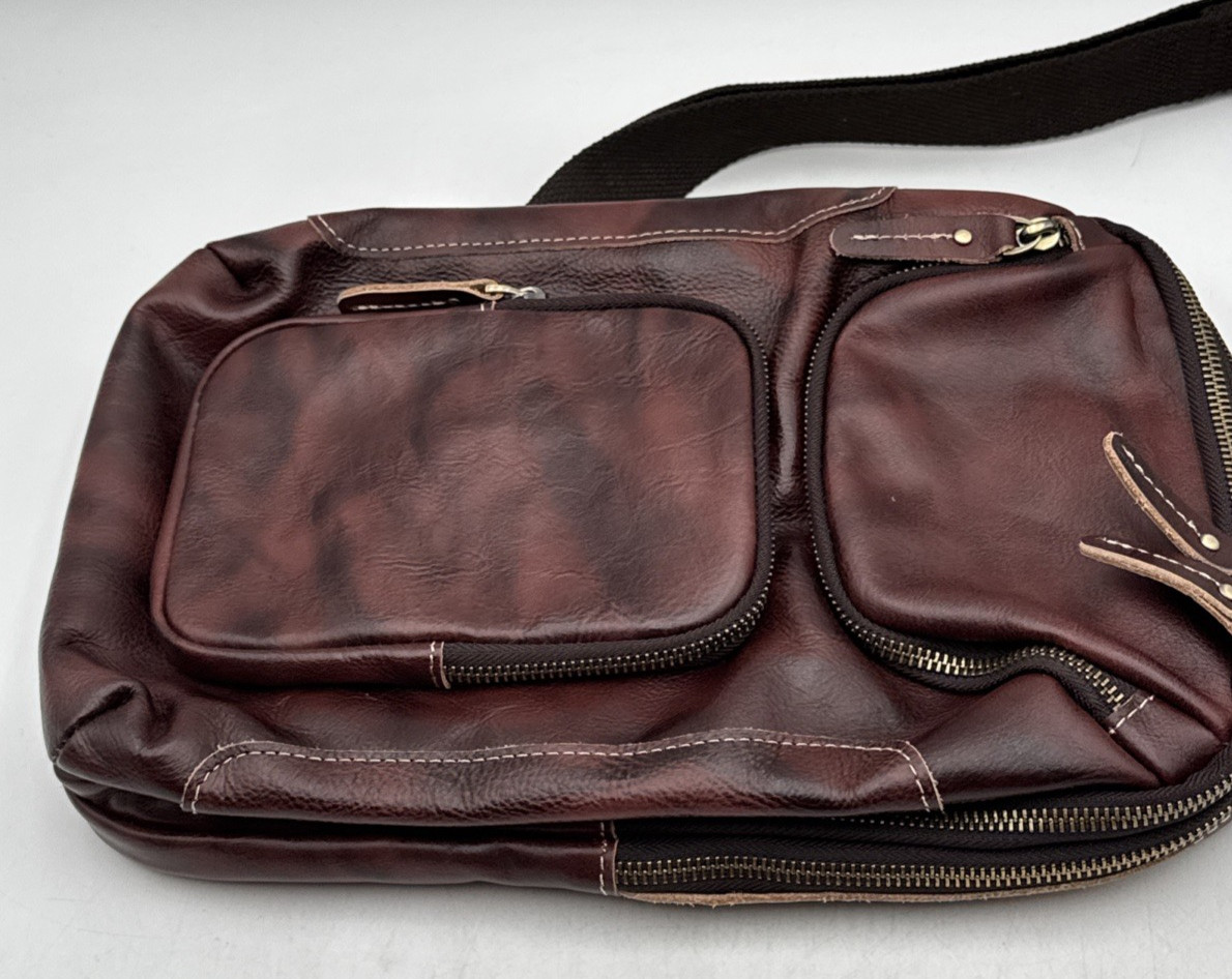 Vintage Full Grain Leather Sling Bag Crossbody Chest Daypack