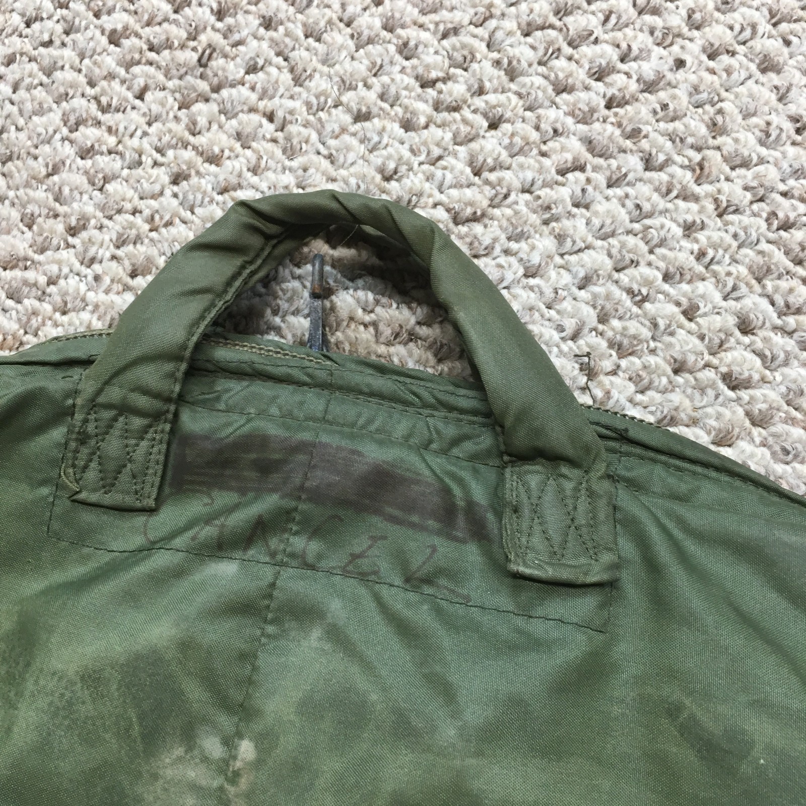 Vintage USGI Tote Bag Mens Extra Large Green Flyers Helmet Army Olive Green 80s