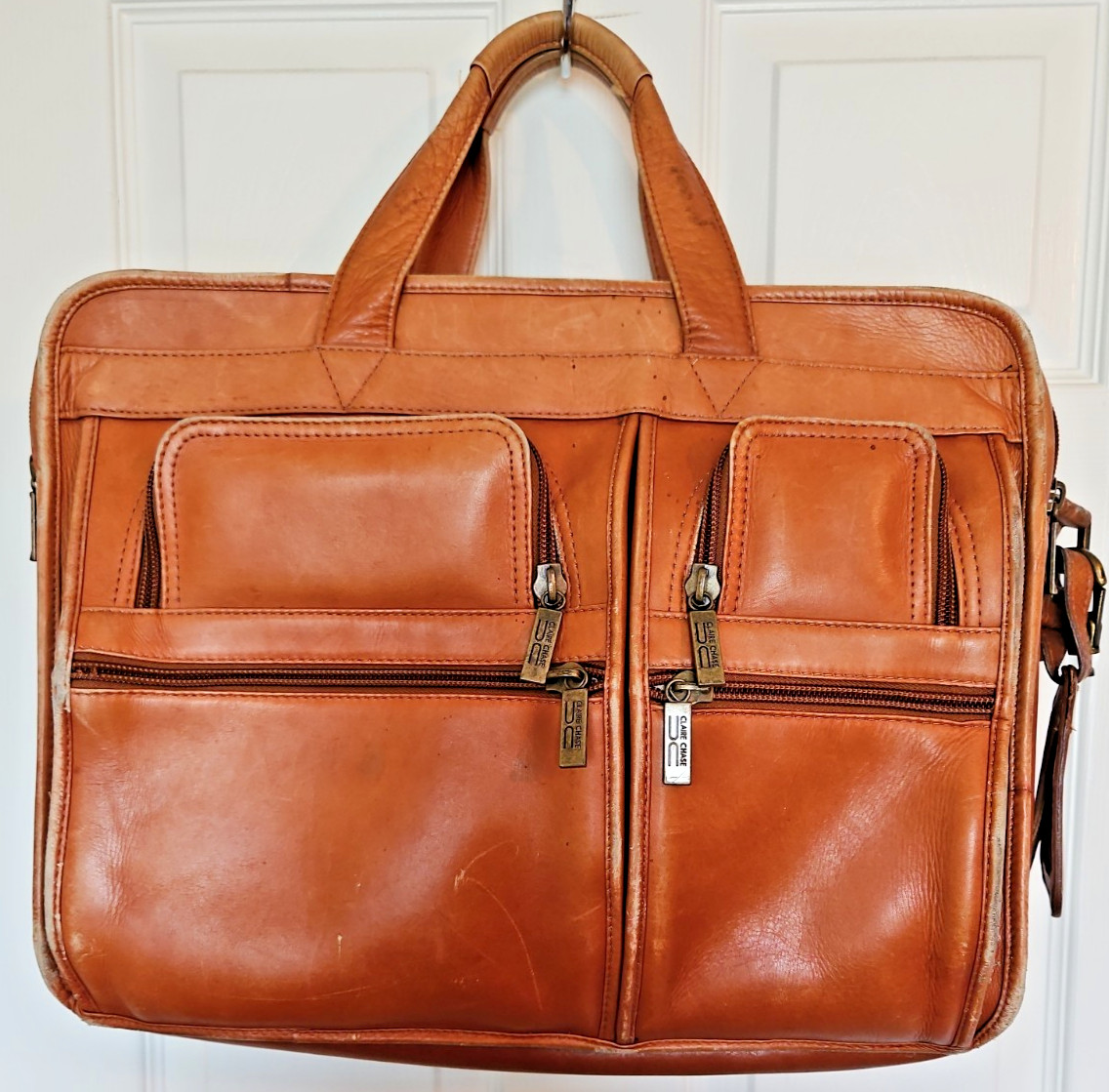 VTG Claire Chase Executive 17″ British Tan Leather Briefcase Laptop Bag Carryon