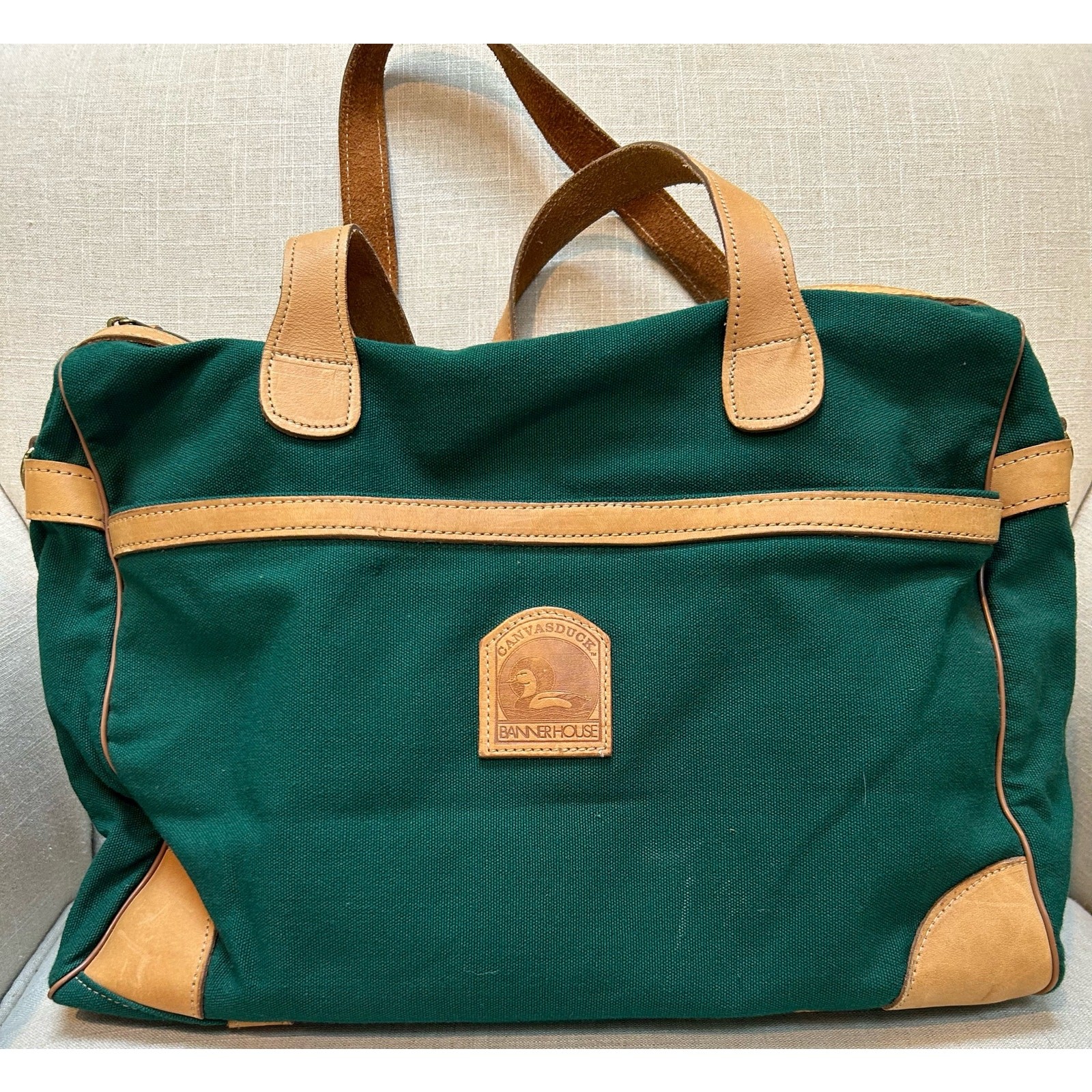 Banner House Duck Canvas Double Handle Bag 12”x15”x9” Vintage Travel Tote YKK