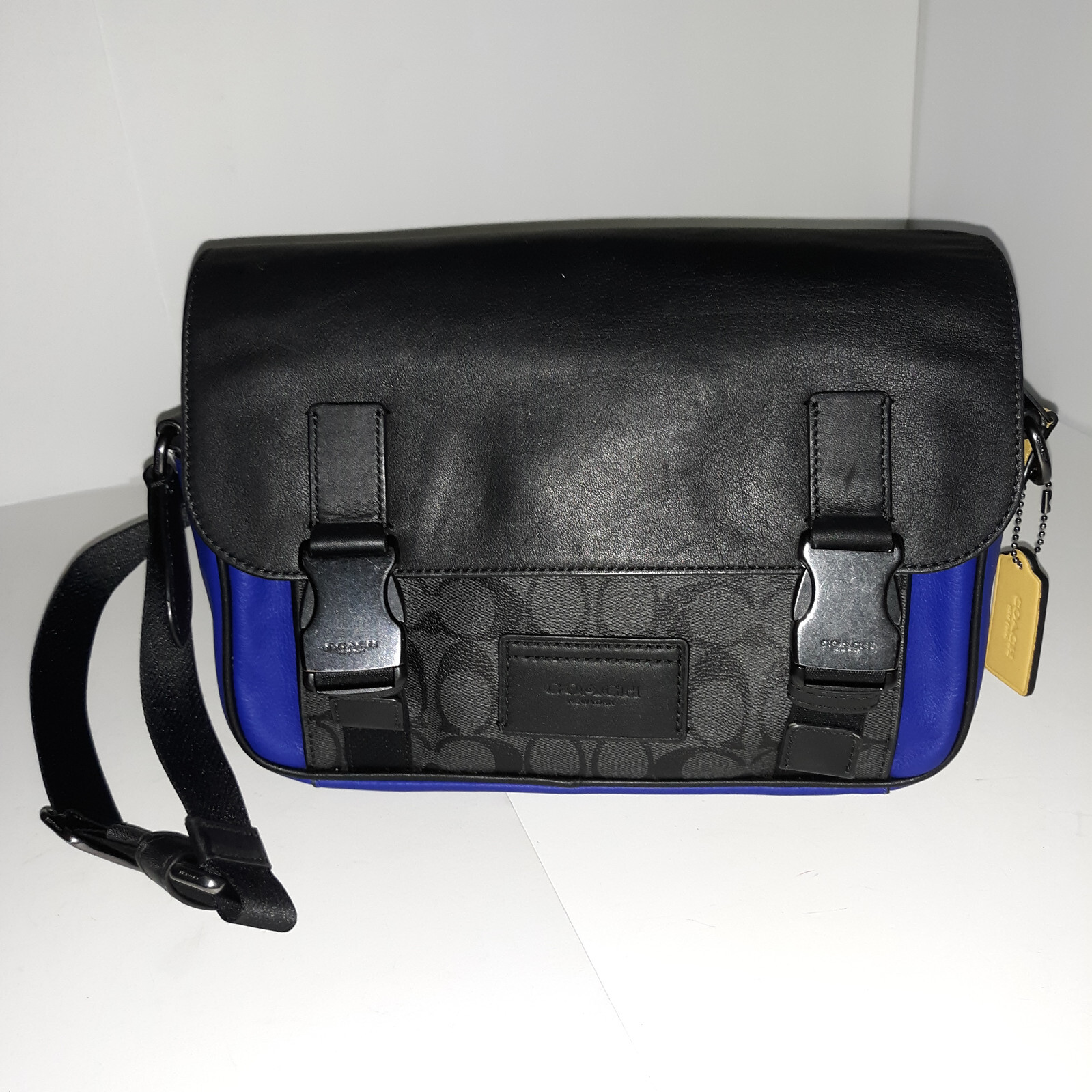 Coach Track Crossbody Messenger Signature Color Block Bag Calf Leather Ext Pkts