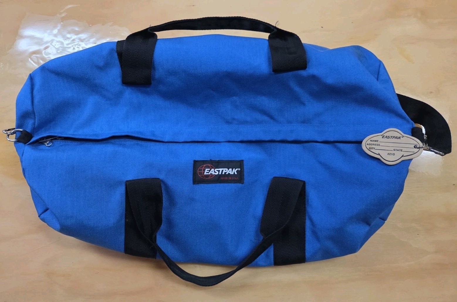 Vintage Eastpak Blue Canvas Duffle Bag X-Large 30” x 14″ Shoulder Strap USA Made