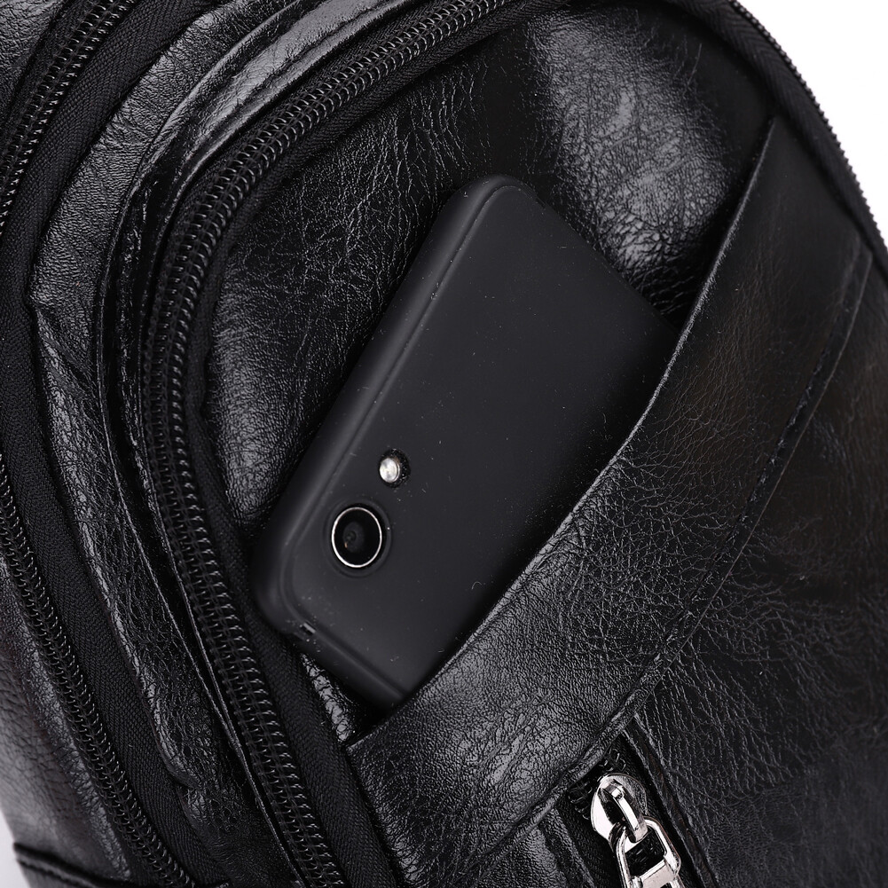 Men’s Chest Bags Sling Backpack Leather Crossbody Purse with Earphone Cable Port