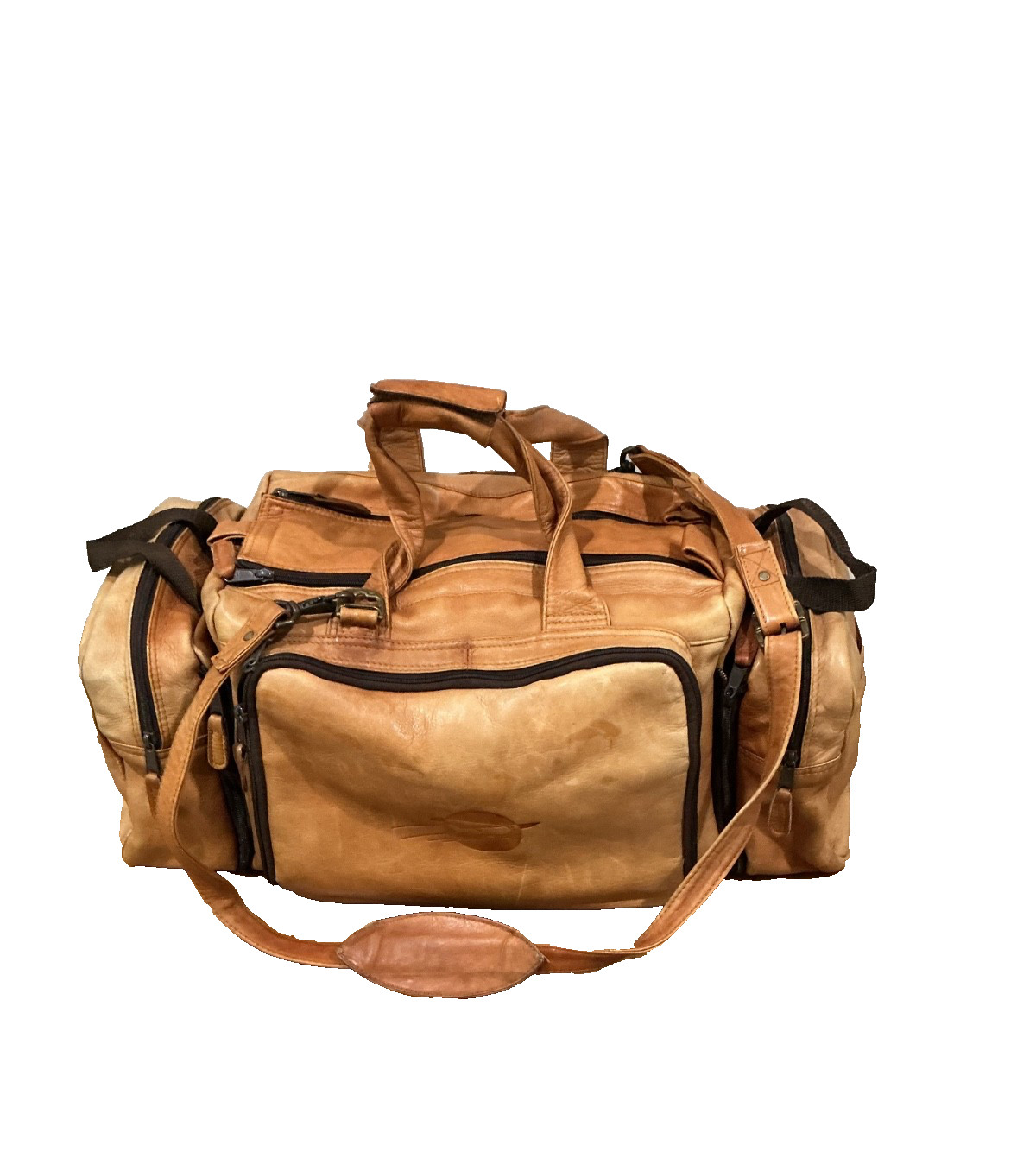 Vintage Leather Duffle/Weekender Bag Exterior & Interior Pockets Shoulder Strap