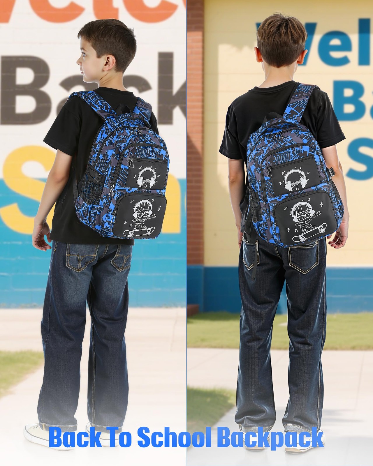 School Backpack Boys Camo Bookbag Teens Middle School Waterproof Travel Blue