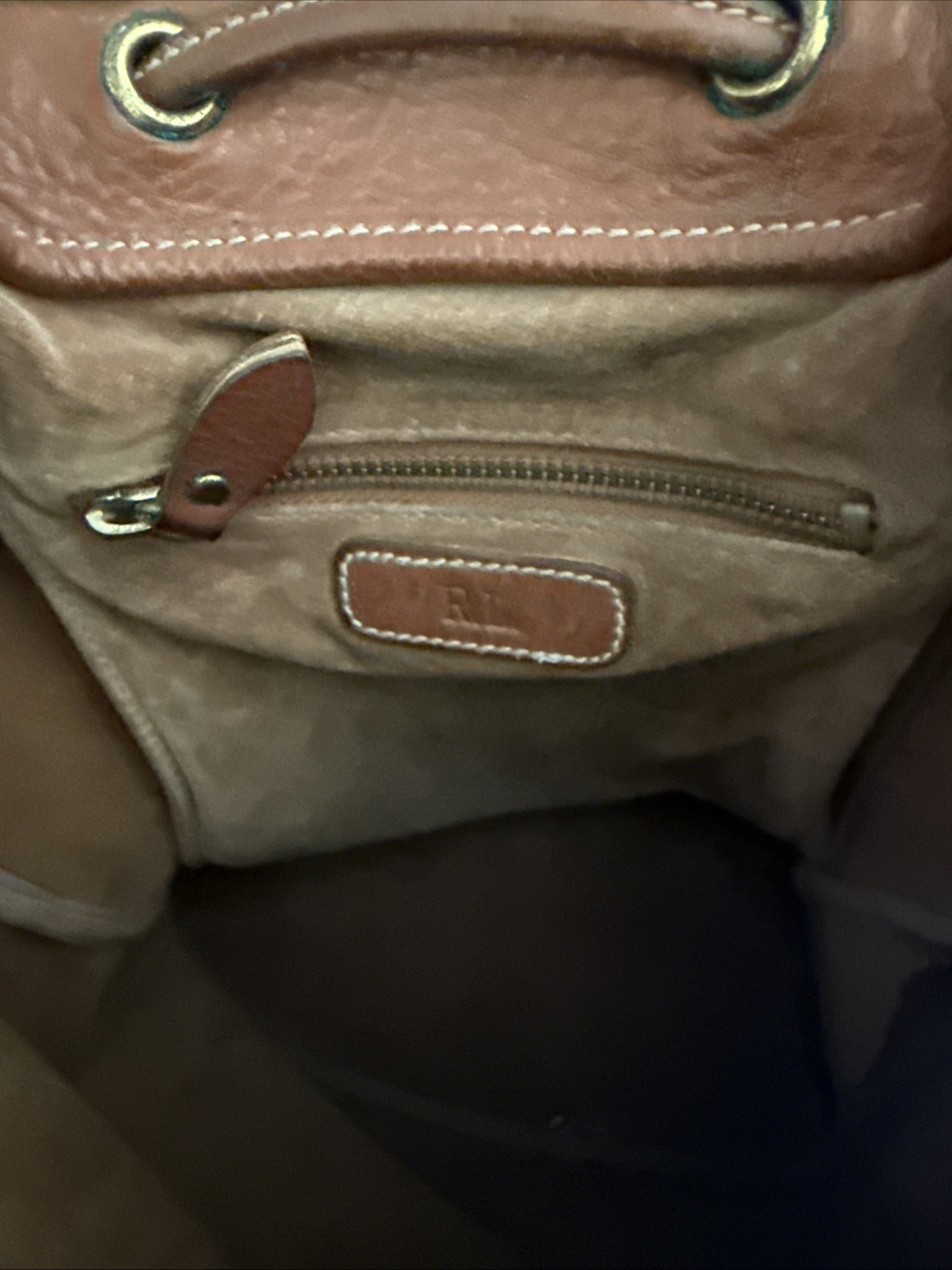 Vintage Ralph Lauren Leather Backpack Drawstring Brown 90s Unusual Hook Closure