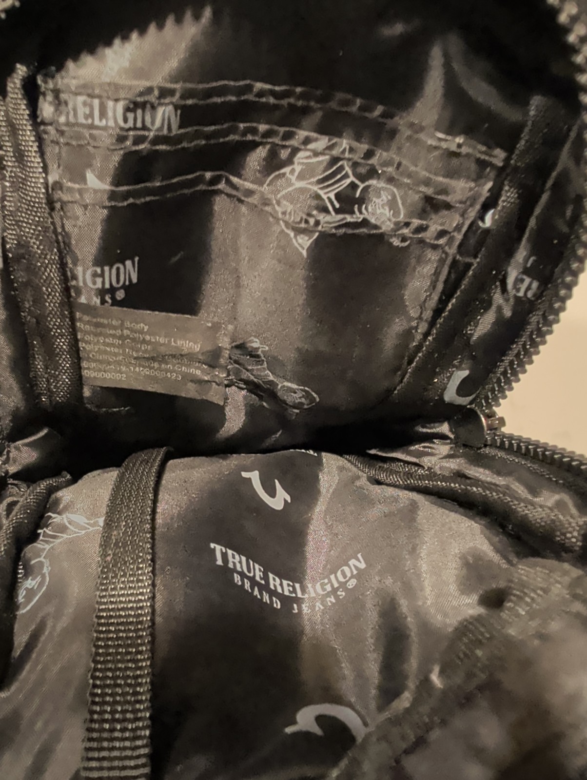 True Religion Black Small Crossbody Bag Buddha Zip Closure Adjustable Strap