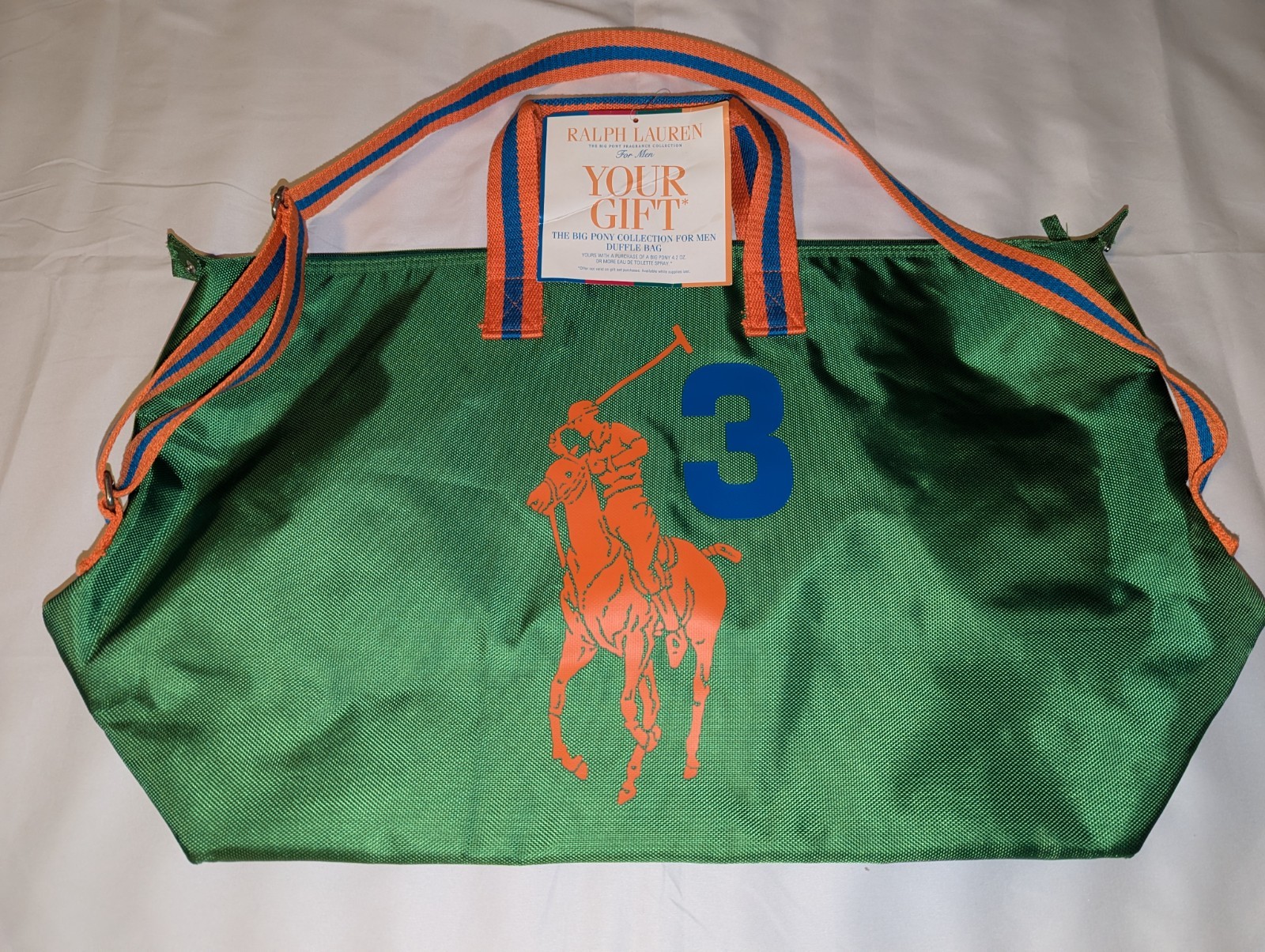 VTG Polo Ralph Lauren Big Pony Duffle Bag Green Orange Blue Weekender Gym #3 NEW