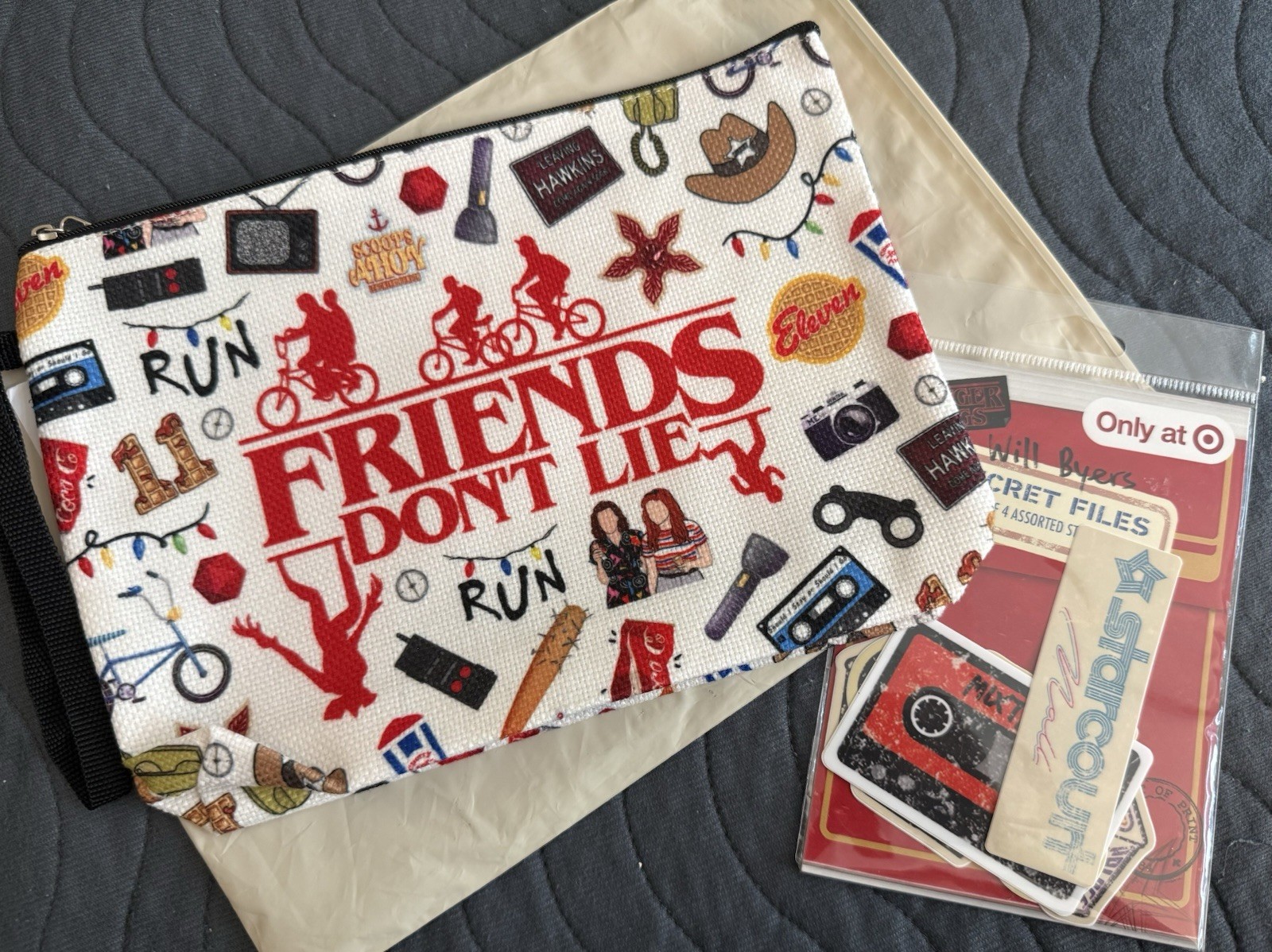 Stranger Things Zippered Pouch Cosmetic Bag Carryall bag And Stickers Bundle