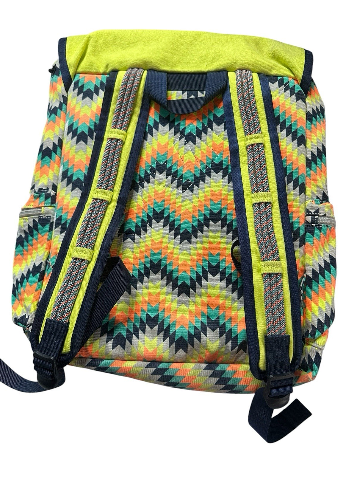 KAVU Two Strap Paracord Backpack Colorful Neon Print Travel Bag Many Pockets