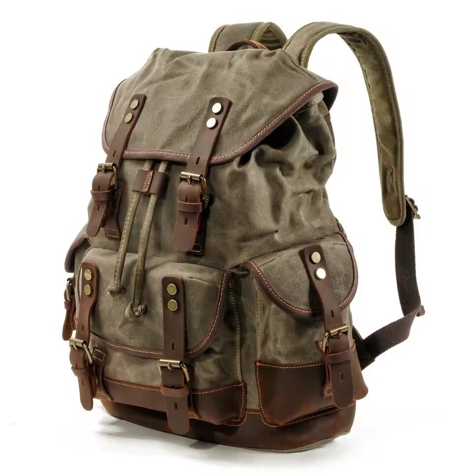 Retro Backpack Leisure Backpack Travel Backpack Canvas Patchwork Leather Fashion