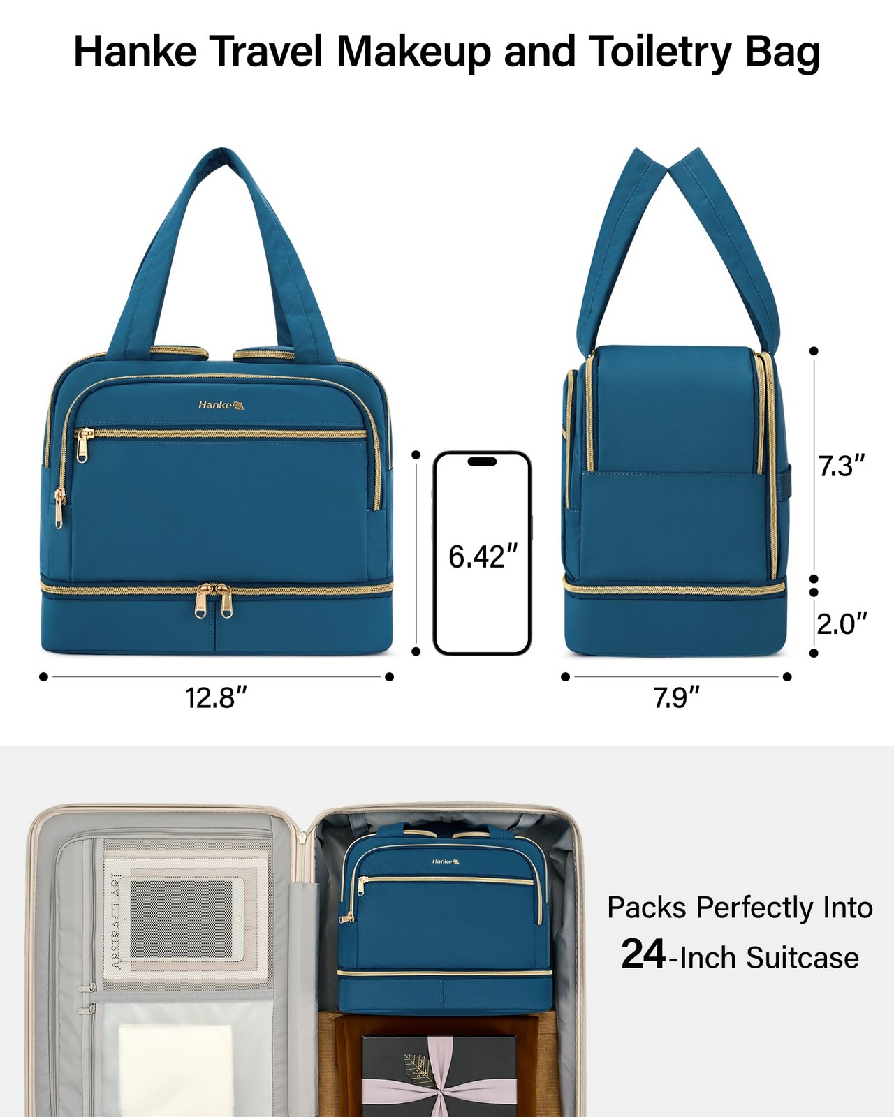 Hanke Travel Toiletry Bag, Lightweight Wide-open Large Navy Blue