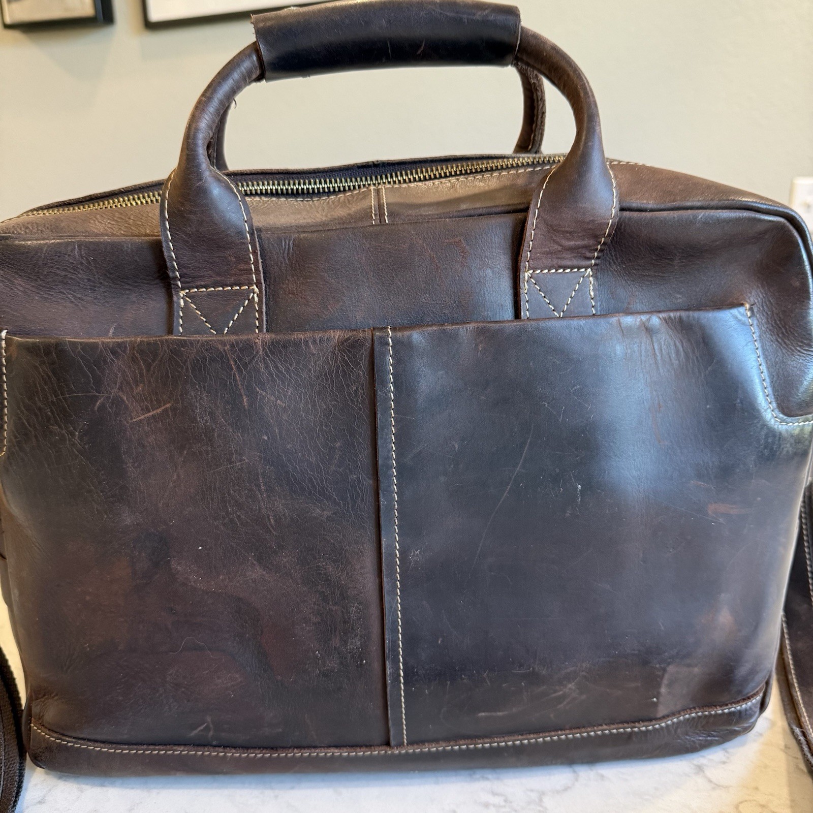 Full Grain Leather Laptop Briefcase 16 x 12 x 4” Messenger Bag Tote Satchel