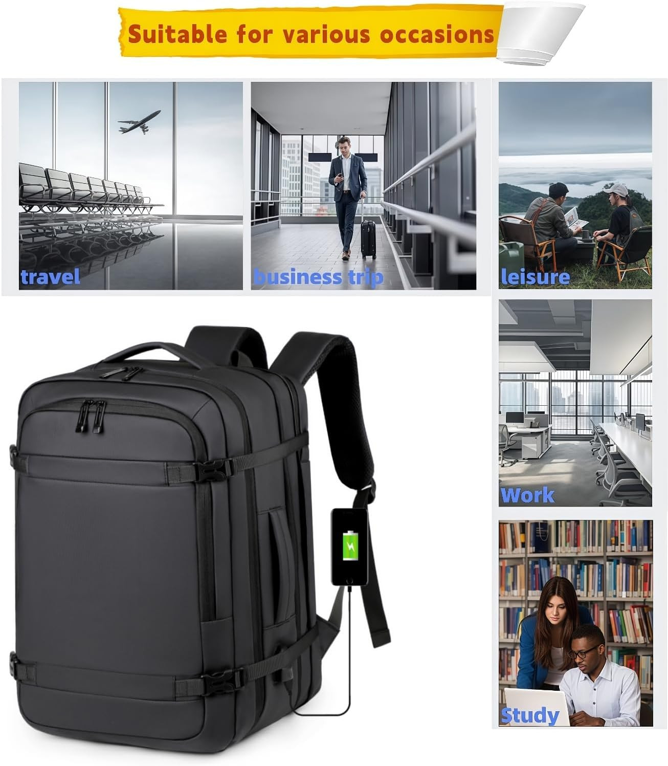 Extra Large 50L Expandable Travel Laptop Backpack Men Women,Airline Approved Tra