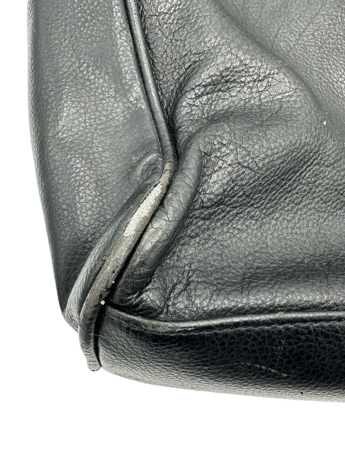 Perry Ellis Portfolio Black Genuine Leather Briefcase Black Many Pockets FLAW