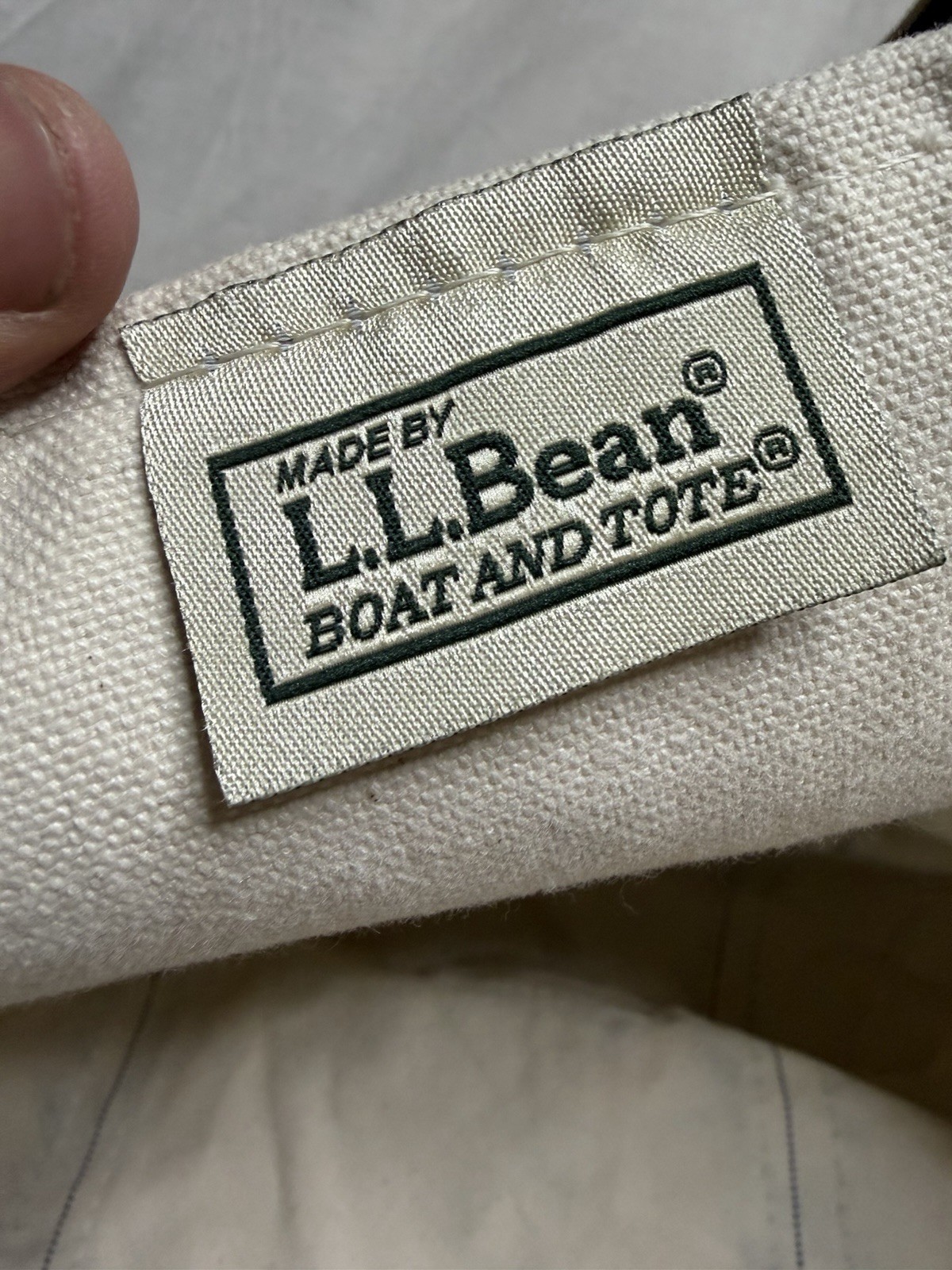 LL Bean Boat And Tote Large Bag 25” Ivory Canvas Black Trim Open Top Made In USA
