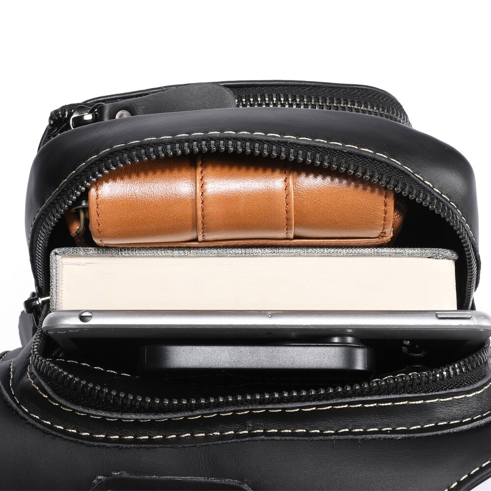 Men’s Genuine Leather Chest Bag Casual Sling Crossbody Shoulder Bag Travel Work