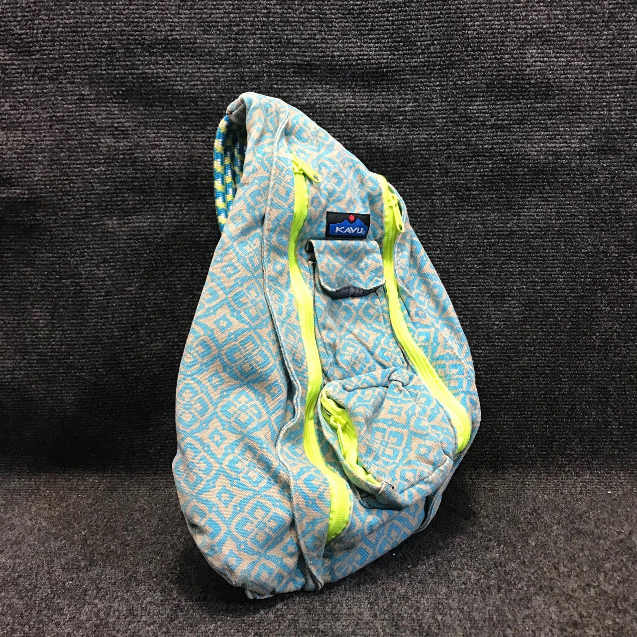 KAVU Rope Sling Bag Blue Tan Geometric Cross Body Outdoor Travel Backpack