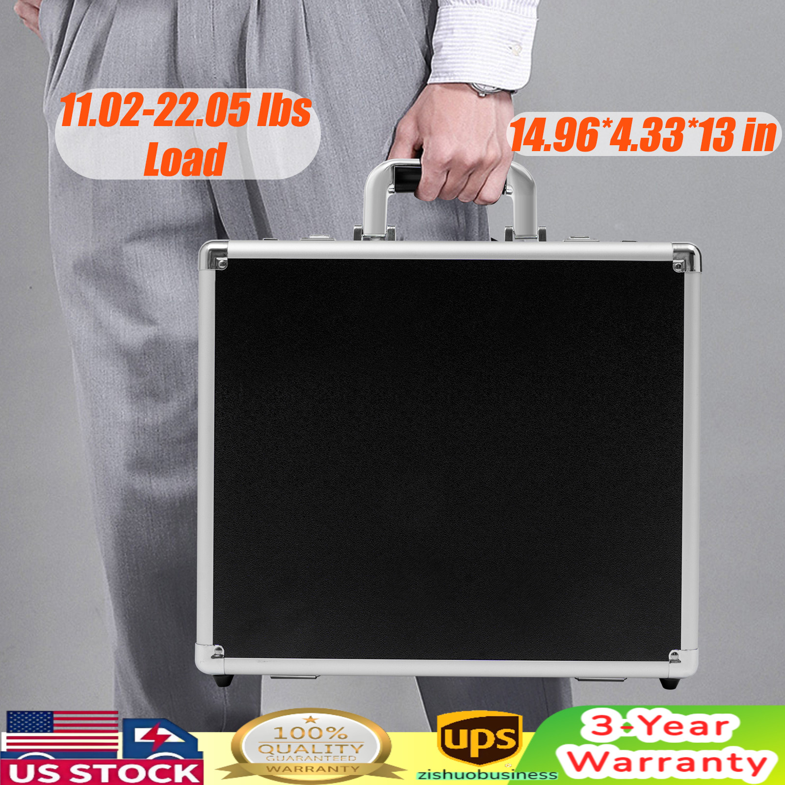 Aluminum Hard Case Big Capacity with Combination Lock Briefcase with Pocket New