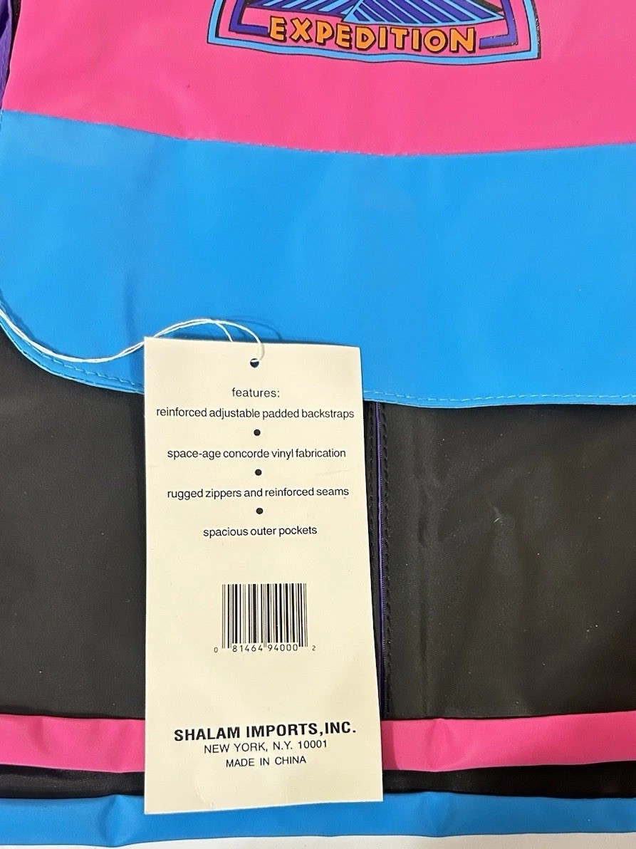 Vintage Safari Expedition Backpack Neon Pink Blue Retro 80s 90s Style School Bag