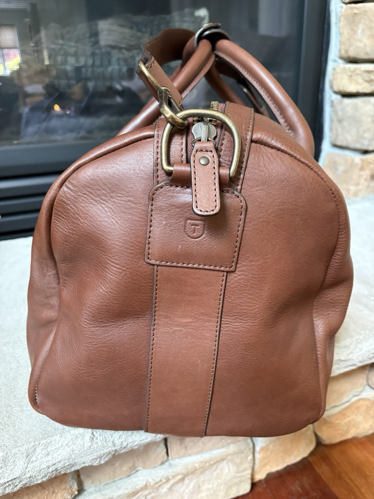 Tecovas Brown Leather Duffle Bag Weekender Shoulder Strap Luggage Tag NWOT