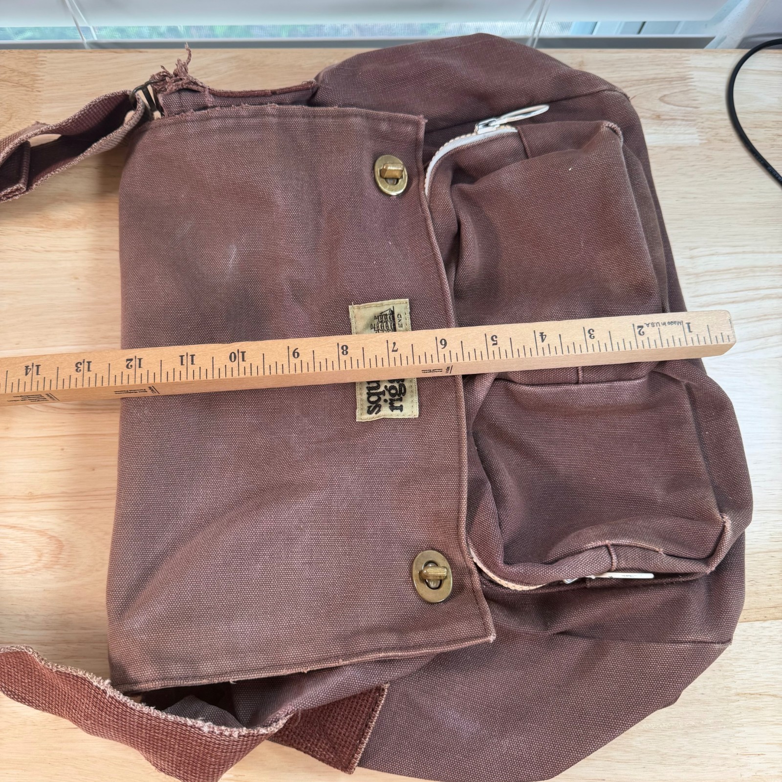 Lands’ End Square Rigger Brown Canvas Durable Classic Flap Front Messenger Bag