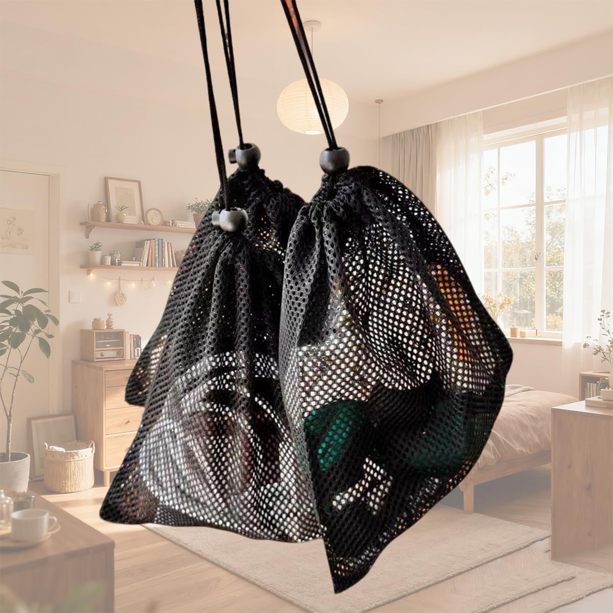 20 PCS Small Mesh Bags Nylon Backpack Drawstring Storage Black 6×8 Inch
