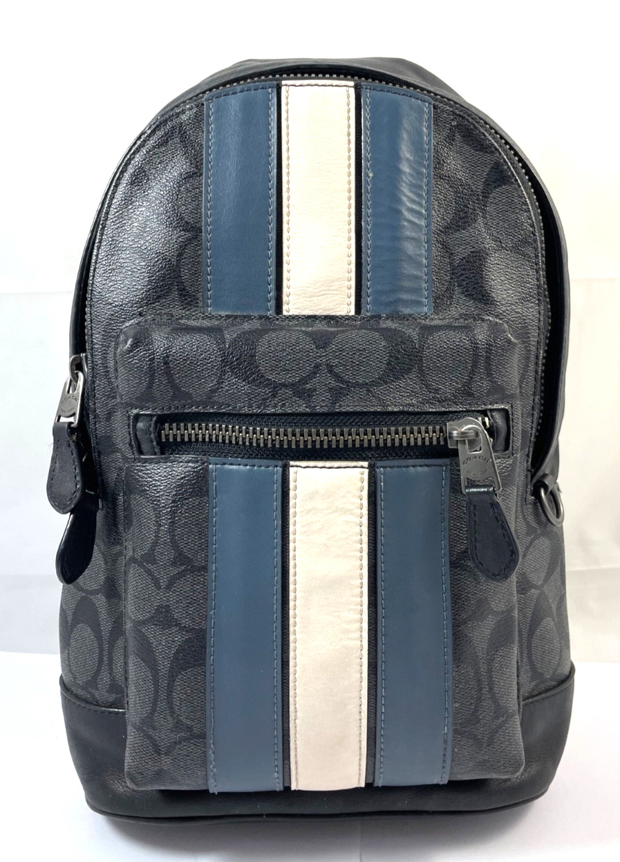 Coach West Pack Varsity Stripe Sling Signature Canvas Leather Carry Bag Reg $350