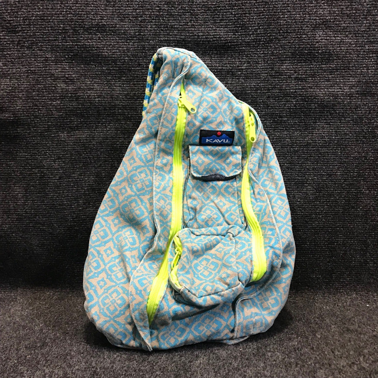KAVU Rope Sling Bag Blue Tan Geometric Cross Body Outdoor Travel Backpack
