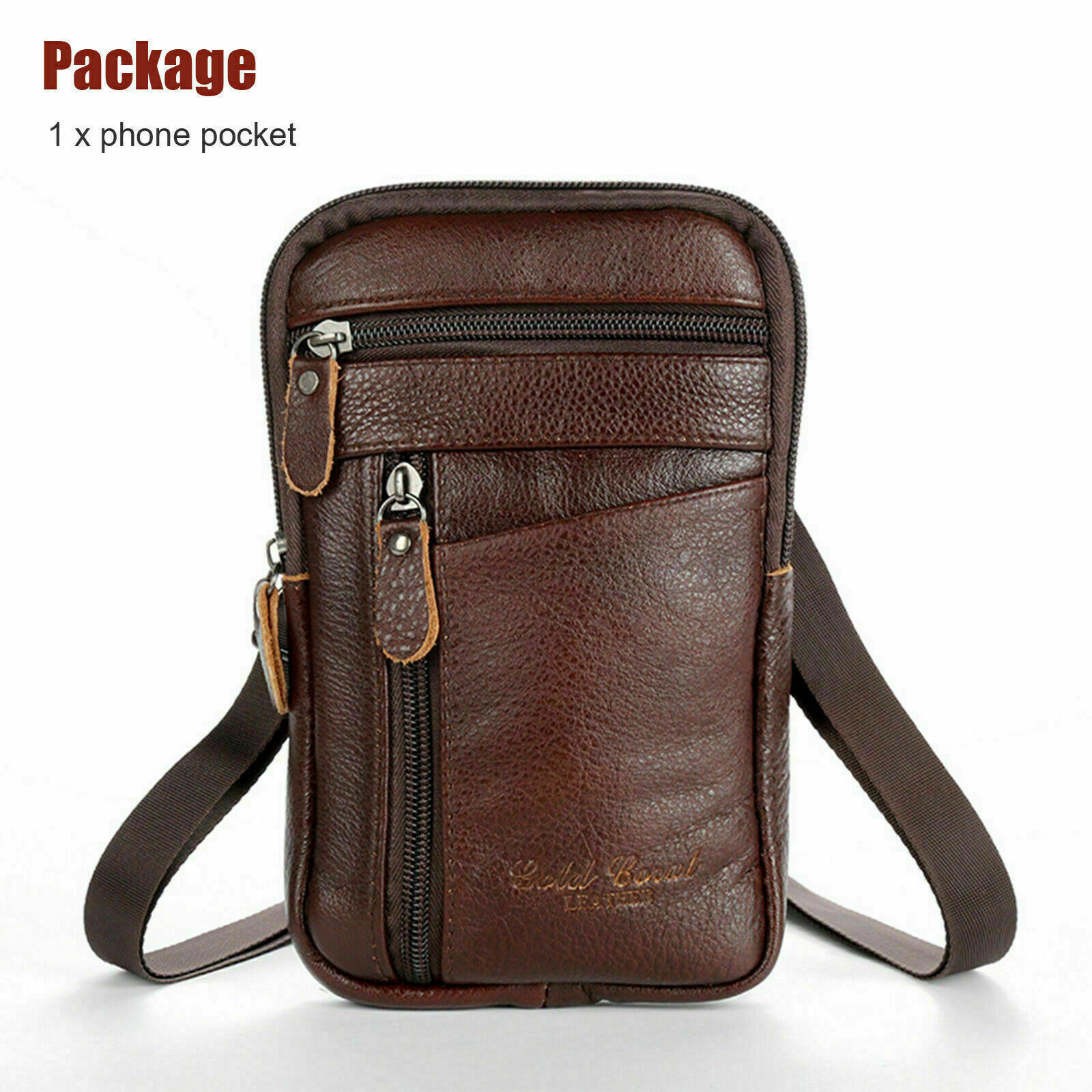 Leather Crossbody Shoulder Bags Men Belt Clip Phone Holster Case Belt Loop Pouch