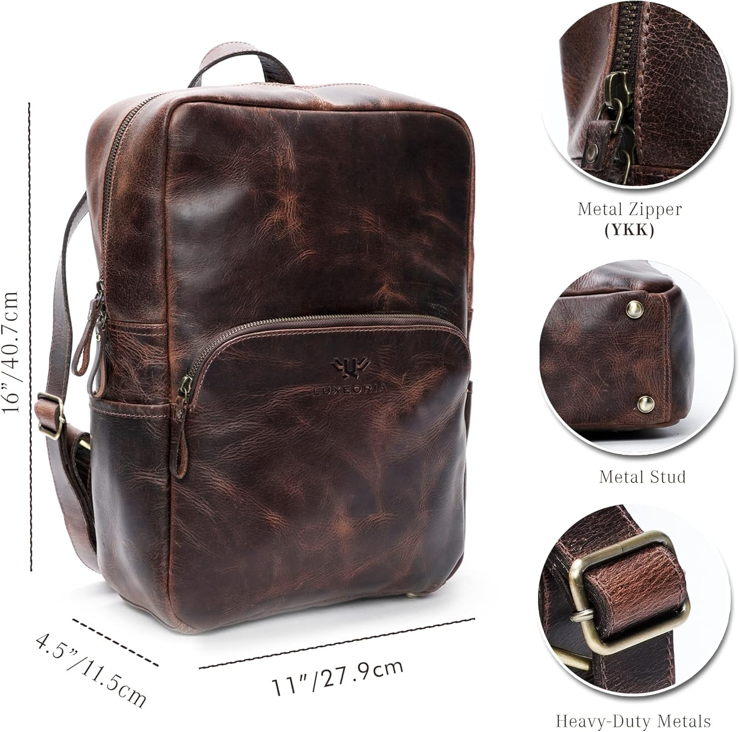 Stylish Vintage Brown Leather Backpack for 15.6″ Laptop – Handmade & Casual