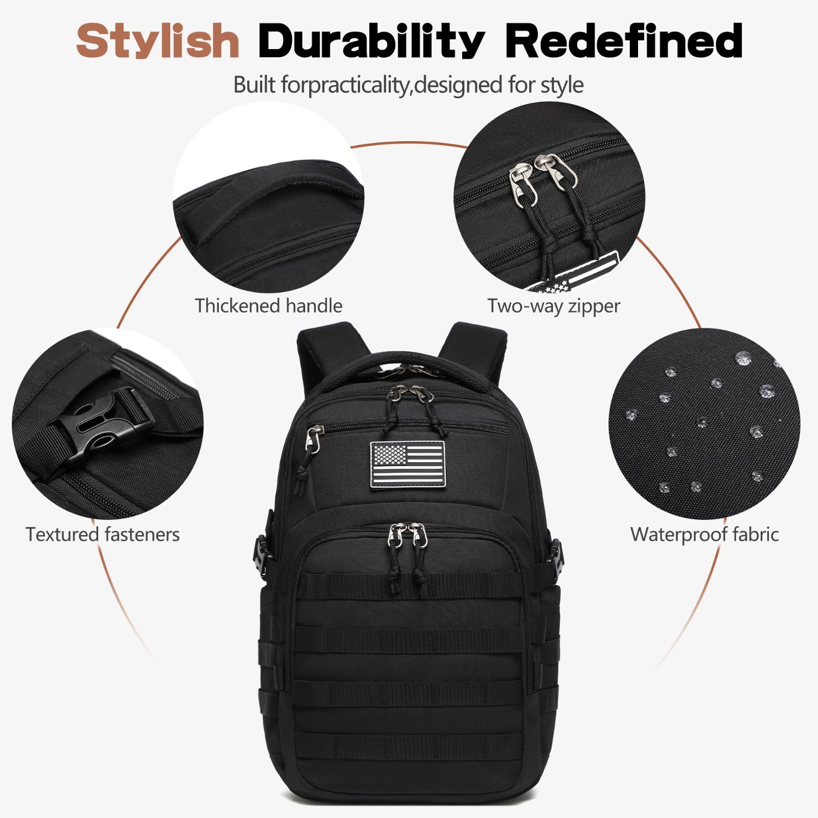 Tactical Military Backpack – Small Black Assault Bag for Men, Outdoor Gear