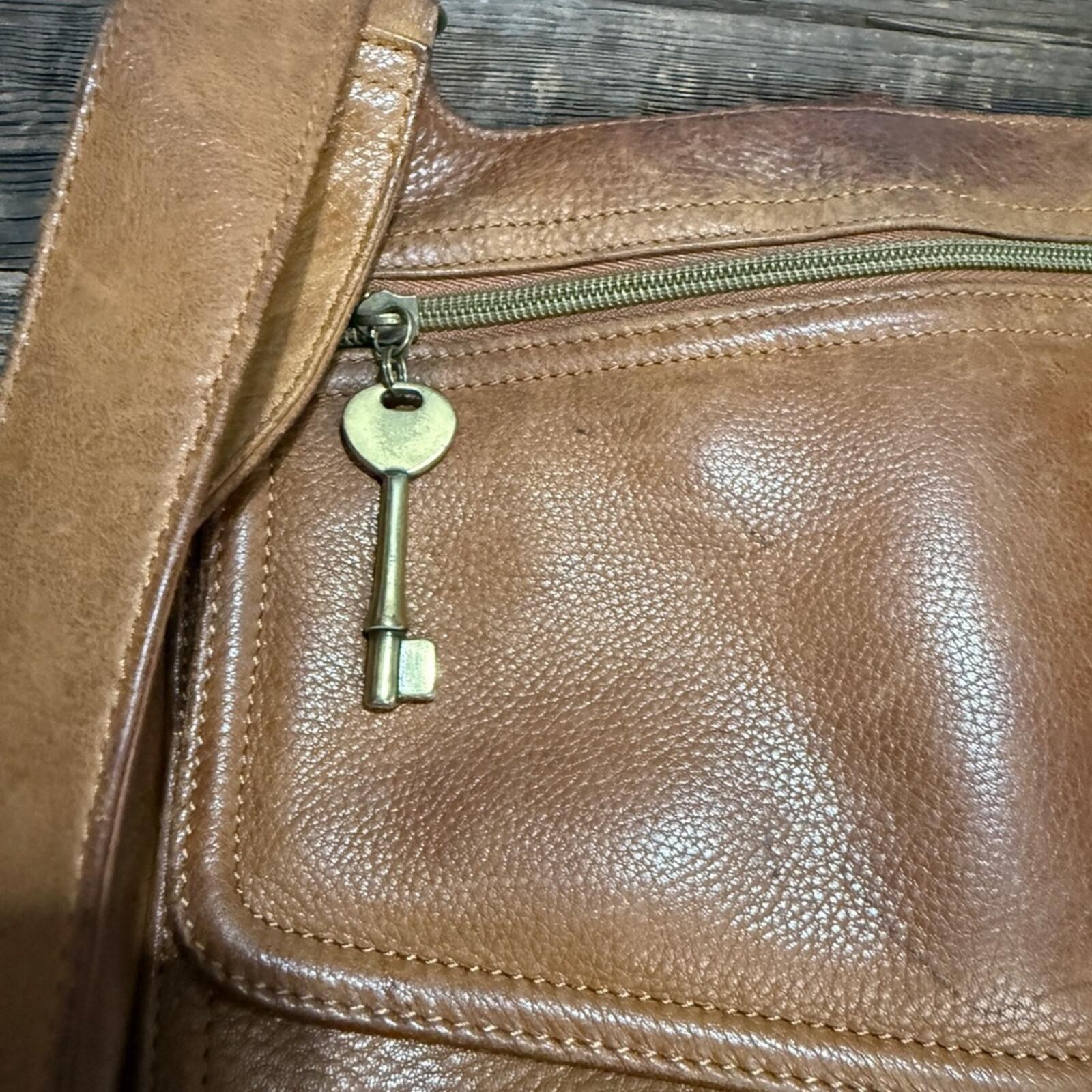 Fossil Brown Leather Shoulder Bag with Key Charm