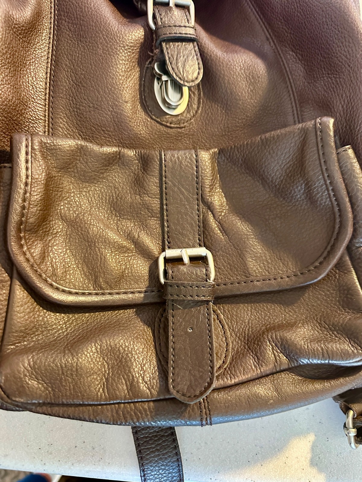 GENUINE LEATHER UNISEX BACKPACK CHOCOLATE BROWN w Multiple Pockets & Drawstring