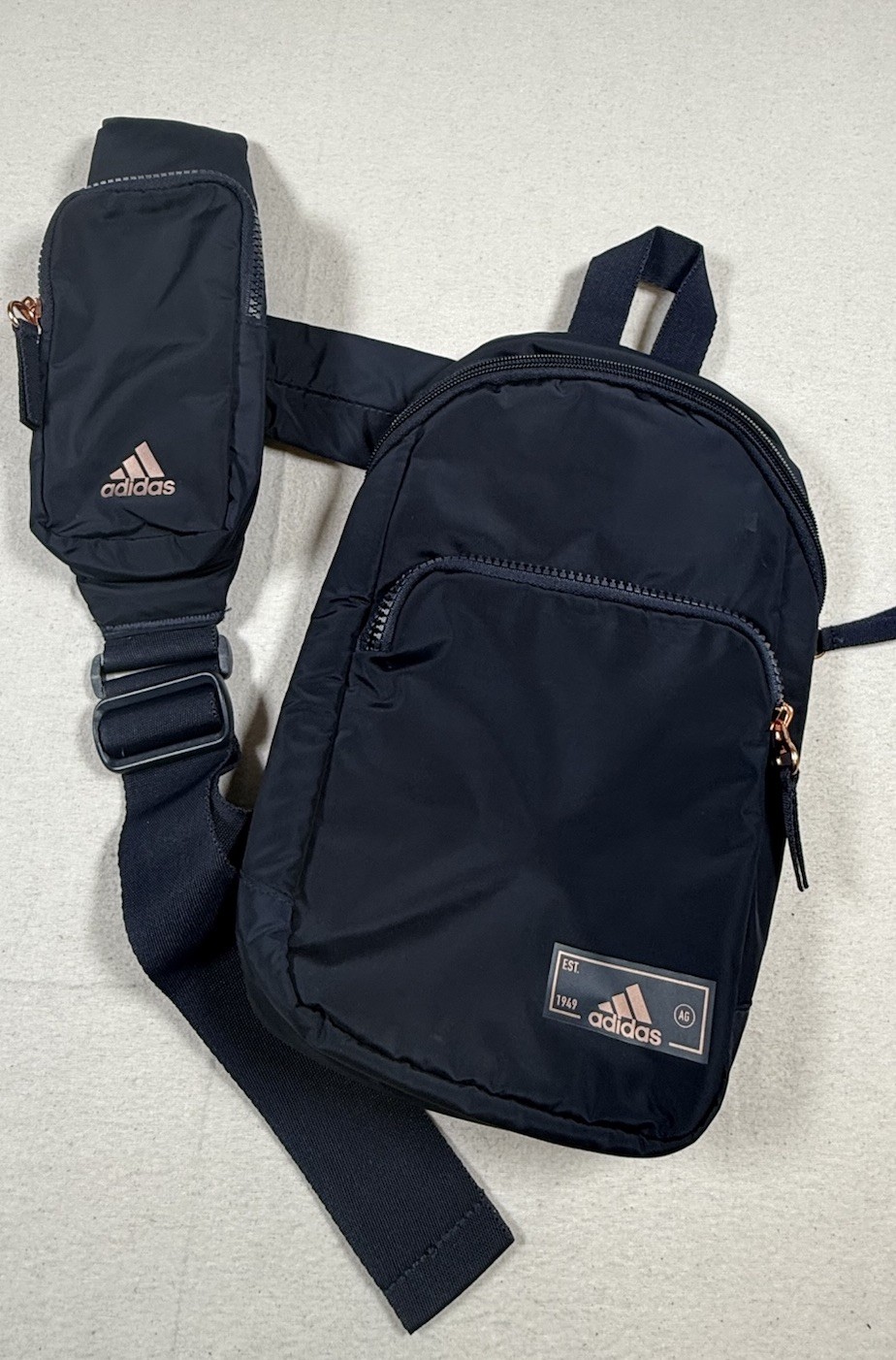 Adidas Essentials 3 Sling Crossbody Bag, Dark Navy w/ Rose Gold accents Travel